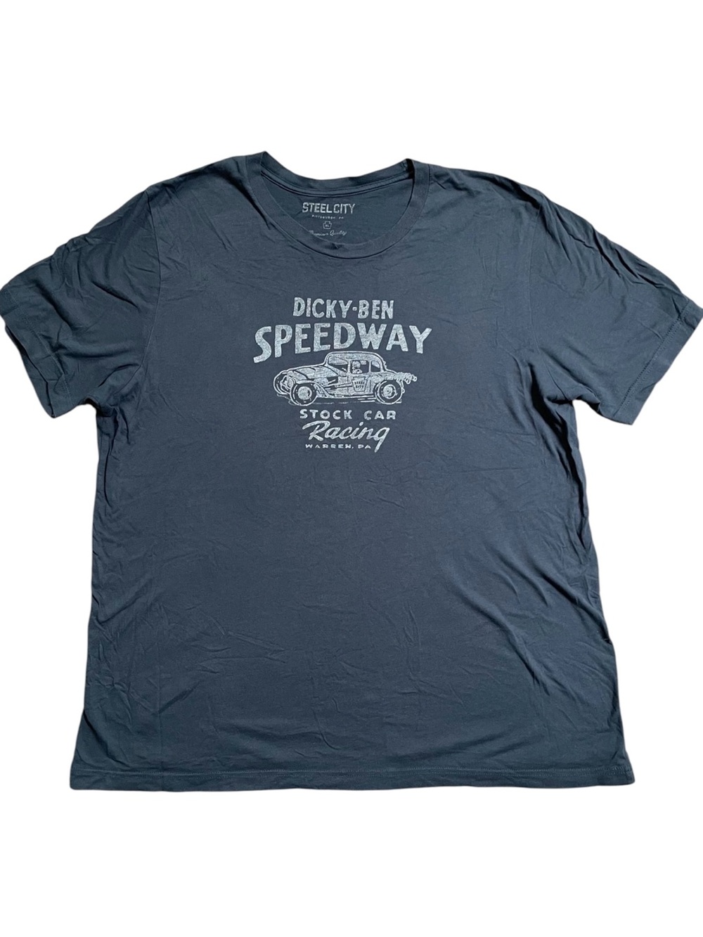 Steel City Car Racing Cotton Crewneck Short Sleeve Graphic Tee Blue Size XL